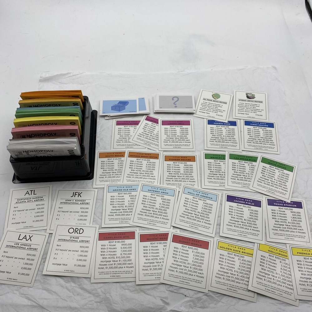 Monopoly Here and Now 2006 US Ed Game Parts 28 Deeds‎ Money w Holder Chance Card